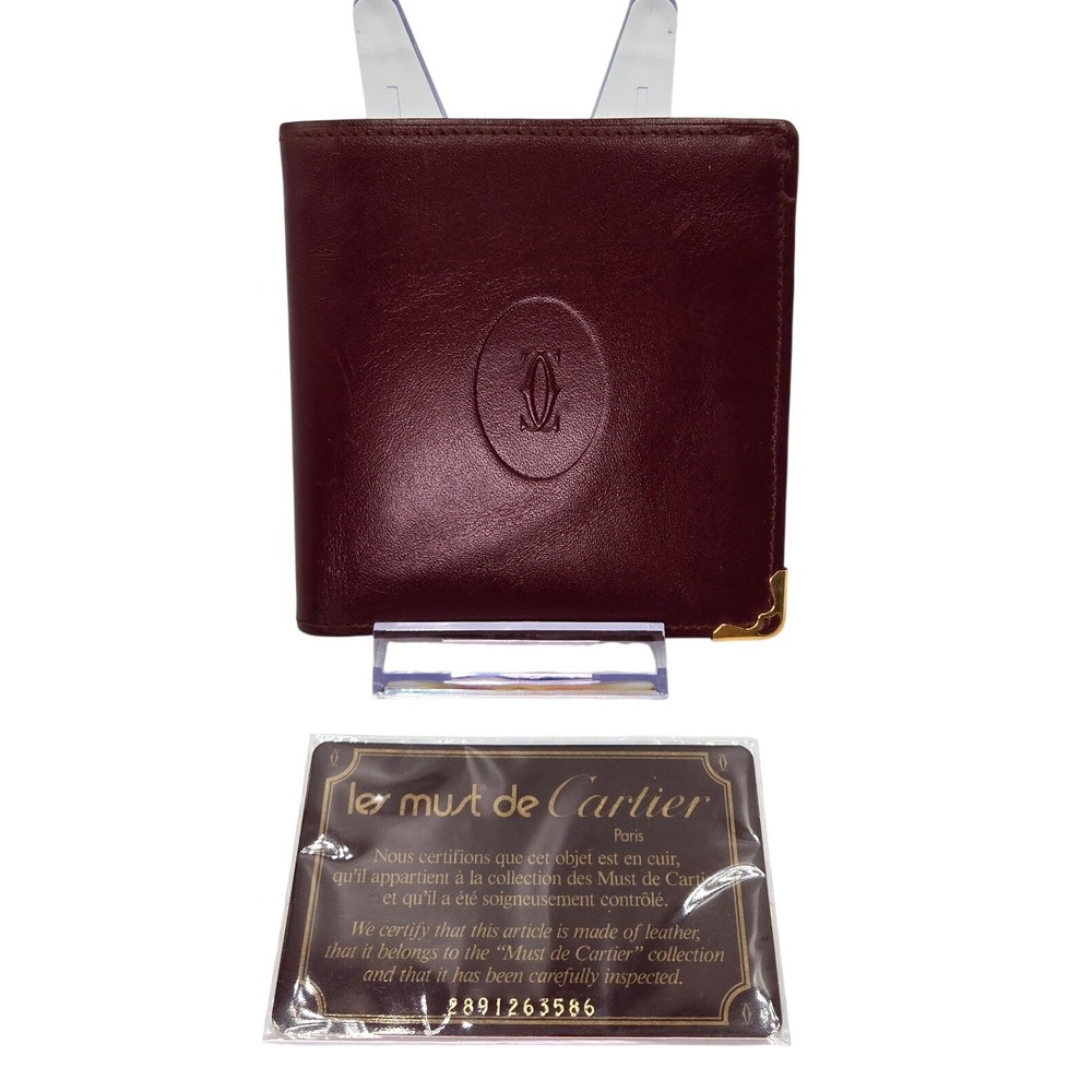 Cartier Must de Cartier Burgundy Leather Bifold Wallet Gold Hardware Vintage